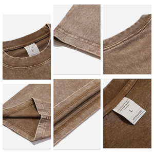 T-shirt vintage en batik 100 % coton 250 g/m² pour homme, coupe oversize, style streetwear, tissu tricoté épais, col rond, manches classiques, anti-plis - Product Image 4