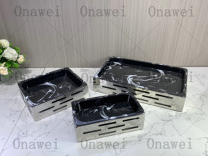 Onawei Dubai árabe Hotel <span class=keywords><strong>restaurante</strong></span> suministros Catering plata Metal pan <span class=keywords><strong>comida</strong></span> fruta servir Buffet elevadores conjunto y soportes estante - Product Image 3