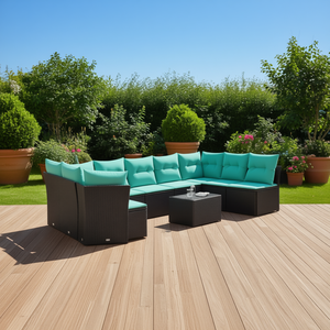 Ensemble de canapés de patio en polyrotin noir moderne avec coussins, mobilier d'extérieur pour 10 personnes, design contemporain - Product Image 2