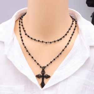 Collar con Colgante de Luna, Aleación de Zinc Negra, Doble Capa, Joyería de Fiesta para Mujer, Diseño Geométrico, Gargantilla, Accesorio de Moda - Product Image 4