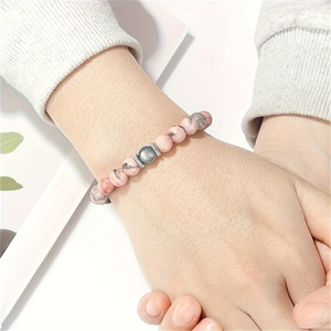 Bracciale con perline a forma di sfera in Pietra di Luna e Diaspro Zebra Rosa, Gioielli Artigianali da Donna per Anniversario - Product Image 3