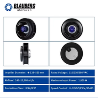 Ventilateur centrifuge à conduit arrière Blauberg 85W 230V 175mm EC, extracteur de fumée, protection IP55 pour l'industrie automobile