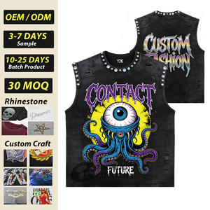 Transfert de strass thermocollant en cristal pour T-shirts pour hommes, modèles surdimensionnés, épais, vintage, délavés à l'acide, à col rond - Product Image 1