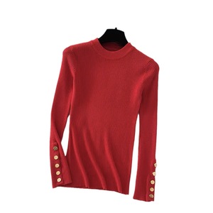 Venda quente Camisa Base Mid Neck para Mulheres, Tendência Elegante Cor Sólida Nova Outerwear Malha Semi Gola Alta Manga Comprida - Product Image 5