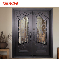 DERCHI Elegantes Puertas de Vidrio y Acero de Estilo Francés, Diseño de Puertas y Ventanas de Vidrio Arqueadas, Puertas Exteriores