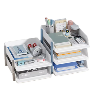 Porte-documents A4 à <span class=keywords><strong>3</strong></span> niveaux, support de rangement de fichiers de bureau, multifonctionnel et facile à assembler, support de rangement en plastique pour le bureau et les études - Product Image 4