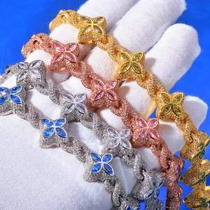 Iced Out Clover <b>Cuban</b> <b>Link</b> Bracelet VVS 925 Sterling <b>Silver</b> Miami Curb Chunky Quatrefoil Interlocking <b>Chain</b> GRA Certified - Product Image 6