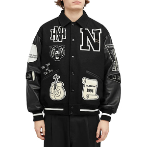 Slight Crop Fit Leather Sleeves Wool <strong>Jacket</strong> <strong>Custom</strong> Embroidery Patches Stadium <strong>Varsity</strong> <strong>Jacket</strong> - Product Image 1