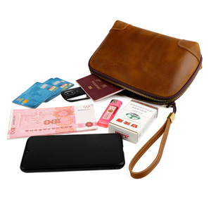 Factory Design Custom Vintage Retro Men's Genuine Cow <strong>Leather</strong> Man Clutch Casual Zipper Underarm <strong>Bag</strong> Pocket <strong>Small</strong> Letter Pattern - Product Image 3