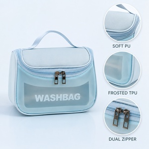 Sac de toilette semi-transparent en PU/TPU pour femme, organisateur de voyage suspendu, personnalisable avec logo OEM/ODM, vente en gros - Product Image 3