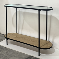 Table console en placage de chêne MDF moderne de luxe, durable et écologique, avec plateau en verre cannelé, meubles de maison, salon, entrée