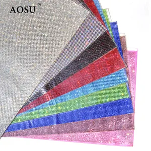 AOSU แผ่นผ้าตาข่ายพลอยเทียมแบบมีกาวในตัว,แผ่นคริสตัลสีชมพู24*40ซม. สำหรับงานฝีมือ DIY