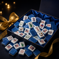 Jeu de Mahjong à paillettes bleues, tuiles patriotiques américaines avec motifs Aigle et Drapeau, Mahjong en acrylique pour la fête de l'Indépendance