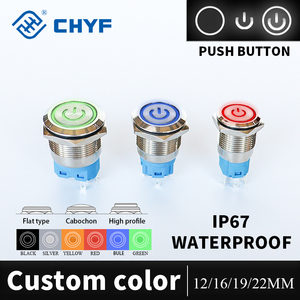 Chyf 22mm phẳng đầu tạm thời đẩy nút chuyển đổi không thấm nước <span class=keywords><strong>IP67</strong></span> thép không gỉ 3V tri-màu Vòng LED 24V Brass đẩy nút - Product Image 3