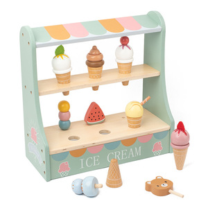 Ensemble de jouets éducatifs pour la <span class=keywords><strong>cuisine</strong></span> et l'alimentation unisexe nouveau bricolage mignon en bois jouet pour filles drôle nouveau design magasin de crème glacée - Product Image 1