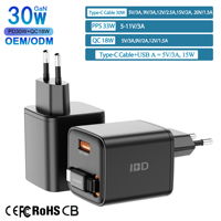 Nouveau Chargeur Mural Rapide IBD en Gros GaN PD 30W avec Câble Rétractable Type C USB A pour iPhone Samsung Android