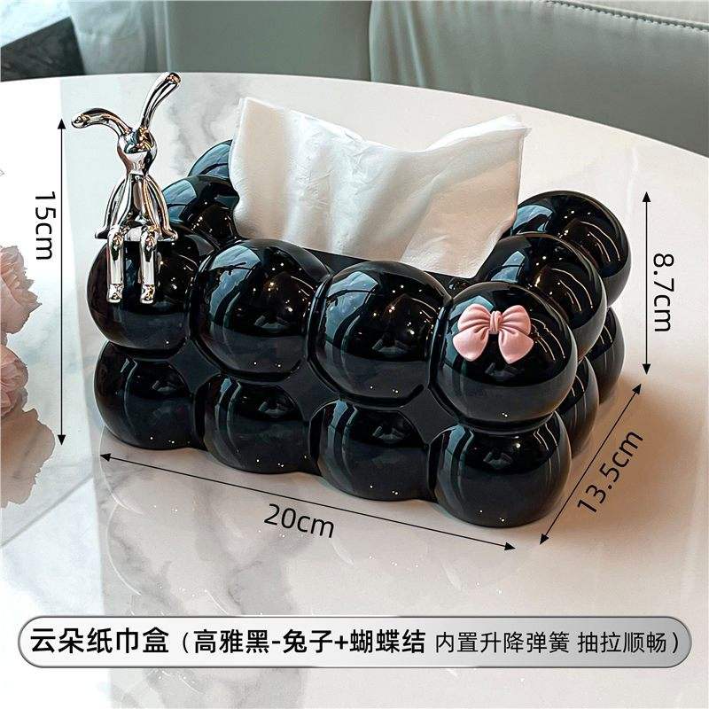 กล่องทิชชู่มาร์ชเมลโลว์ พร้อมโบว์กระต่าย (สปริงเข็มขัดดำพรีเมียม)