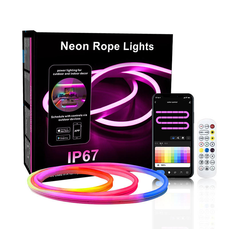 RGB Neon Rope Lights Flexible Silicone Strip APP Music Sync Remote ...