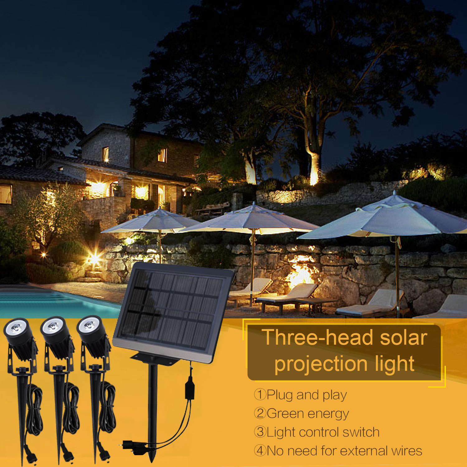 Solar Spotlights  Landscape Lights Color Changing Low Voltage Outdoor Solar Spotlight IP65 Waterproof 9.8ft Cable Auto On/Off