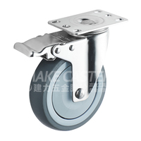 Roue pivotante en acier inoxydable JianLi avec frein, chariot à roulettes en caoutchouc thermoplastique TPR, service moyen, SUS 304/316L, 3, 4, 5 pouces