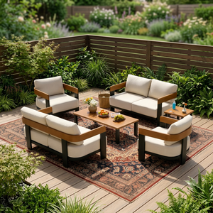 Conjunto de Sofás Minimalistas de Madera de Teca para Exteriores, Muebles Modernos para Patio, Hotel, Villa, Jardín y Parque - Product Image 2