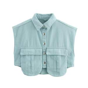 Nuevo Chaleco Vaquero de Moda Otoñal con Doble Bolsillo y Ribete de 3 Colores, Camisola sin Mangas Vintage para Mujer, Tops Chic - Product Image 2