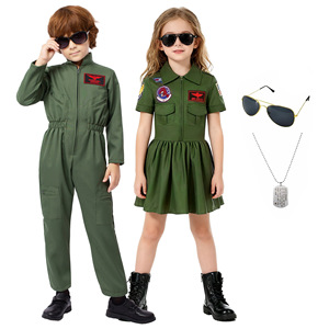 Costume de Cosplay de pilote pour enfants, combinaison verte avec patchs, tenue de spectacle d'halloween pour enfants - Product Image 1