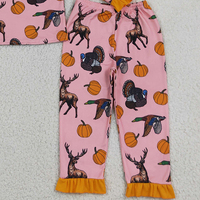 Ensembles de pyjamas de Thanksgiving pour bébés filles, motif citrouilles et cerfs, avec haut à volants et pantalon, vente en gros