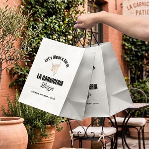 Bolsa de Papel Kraft Blanca Impresa Personalizada, Ecológica, Reciclable y Desechable para Comida para Llevar, Empaque de Carne para Restaurantes - Product Image 5