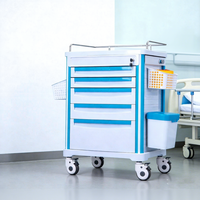Chariot de Premiers Secours Portable en Alliage d'Aluminium et Plastique ABS, Mobilier Hospitalier Multifonctionnel Durable avec 5 Tiroirs et Verrouillage Centralisé pour Hôpital