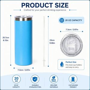 Laser Engrave 20oz 600ml DIY Gift Stainless Steel <b>Skinny</b> Straight Travel Coffee Mug Powder Coated Insulated Tumbler with Lid - Product Image 2