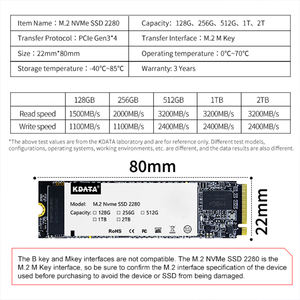 KDATA M2 PCIe NVMe <span class=keywords><strong>M</strong></span>.2 2280mm SSD HDD para ordenador portátil y escritorio 128GB 256GB 512GB 1TB SATA 3,0 Puerto de expansión Unidad de uso externo - Product Image 4