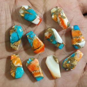 Cabujón de Ópalo Espinoso Natural con Turquesa Cobre, Forma Trillón, Base Plana y Lisa, para Joyería, Todos los Tamaños, Venta al por Mayor, Súper - Product Image 5