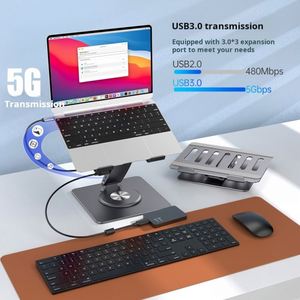X529 Factory Price Laptop <b>Stand</b> 7in1 11 in 1 Usb Hub Adjustable Aluminum Alloy Notebook Holder Bracket Tablet Elevator Mount - Product Image 3