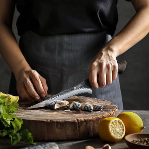 Damascus Stalen Steen Wassen Keuken Fileren Messen Met Wit Eiken Verbrand Hout Handvat - Product Image 5