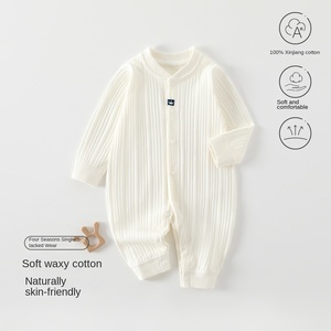 Venta al por mayor de fábrica/OEM: Pijama de bebé de algodón puro, sin costuras, jacquard, para primavera, ropa de gateo para recién nacidos. - Product Image 1