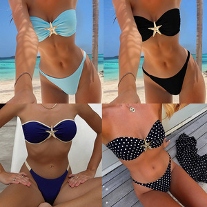 Costume <span class=keywords><strong>da</strong></span> bagno <span class=keywords><strong>da</strong></span> <span class=keywords><strong>donna</strong></span> a 2 pezzi senza spalline, bikini brasiliano a <span class=keywords><strong>perizoma</strong></span> con stella marina in metallo, set bikini a fascia, all'ingrosso, personalizzabile con logo - Product Image 6