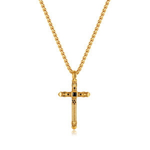 Collana da <span class=keywords><strong>Uomo</strong></span> con Ciondolo a Croce Retrò in Acciaio Inossidabile, Placcata Oro Personalizzata, Stile Hip-hop con Catena di Perle - Product Image 6