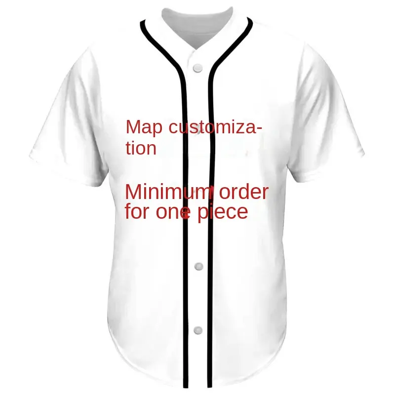 Custom 3d Printed Summer V Collar Hem Button Baseball Uniform Jersey Wholesale T Shirt Dropshipping