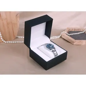 लक्जरी काले एकल घड़ी भंडारण बॉक्स विशेष कागज कलाई घड़ी प्रदर्शन के मामले के साथ उच्च गुणवत्ता मखमल तकिया