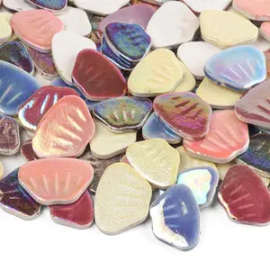 Exquisite Glazed Iridescent Petal Designs Ceramic Diy Pieces Mosaic Tiles For Art Craft