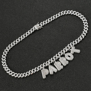 Collar Estilo Europeo y Americano para Hombre, Cadena Cubana de 9mm, Letras Cosidas <span class=keywords><strong>DIY</strong></span>, Circonita <span class=keywords><strong>Rock</strong></span> Sugar, Combinación Hip Hop Cool - Product Image 4