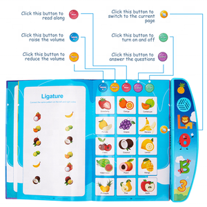 Libro Sonoro Multifunzionale per l'Apprendimento dell'Inglese per Bambini, Alfabeto, Numeri, Frutta, <span class=keywords><strong>Animali</strong></span>, Libro Audio Interattivo per l'Educazione Precoce - Product Image 1