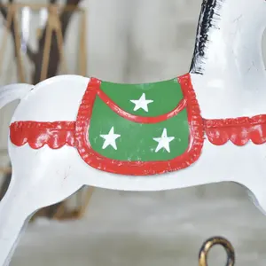 Personalizar caballo mecedora de metal pintado decoración de mesa de Navidad