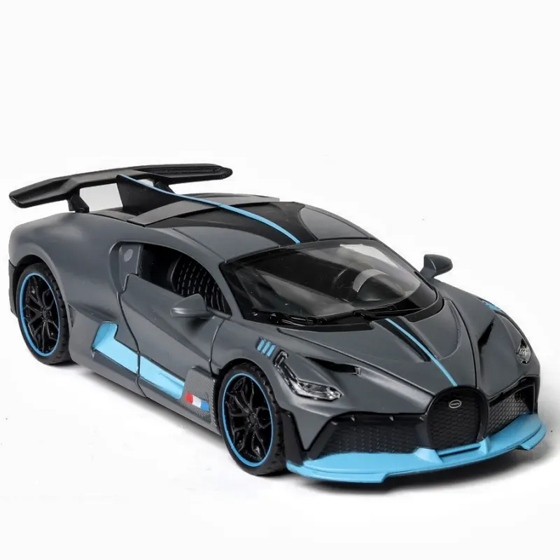 Alogogo 1:32 Bugatti Divo Die Cast, mobil Model sistem rem otomatis 2.4ghz mobil logam katrol mainan mobil dengan lampu suara