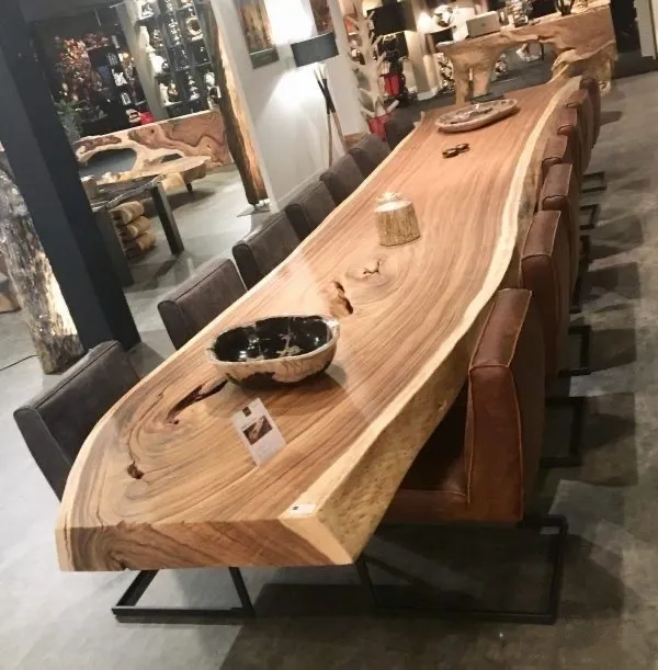 Moderne Onregelmatige Natuurlijke Rand Walnoot Tafel Massief Houten Plaat Eettafel