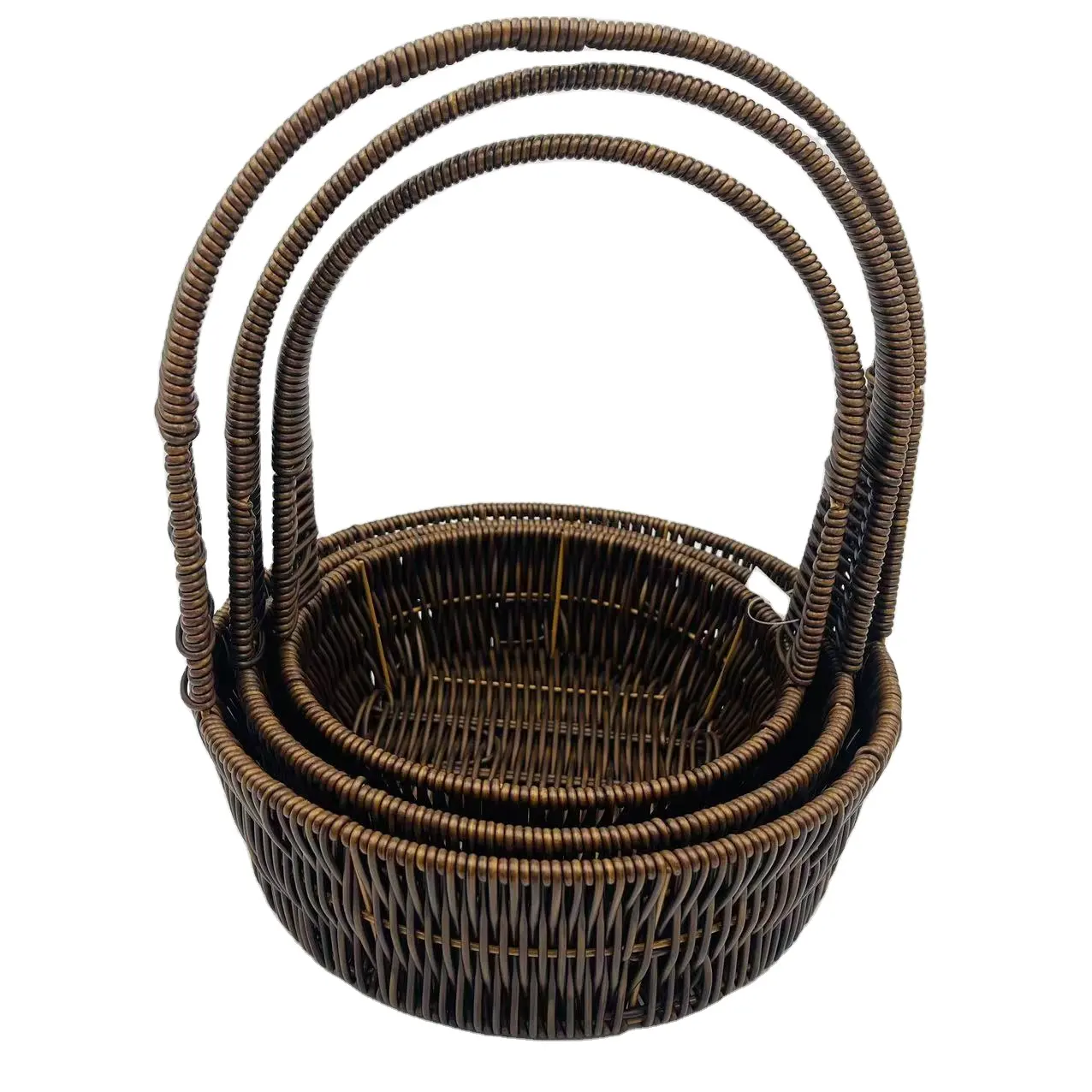 Decoración del hogar Willow Carry Small Flower Basket Round 3 PCs set Rattan Flower Shop Basket cesta de plantas de ratán