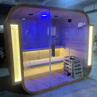Promotion : Sauna Humide Électrique Moderne en Cèdre Rouge Personnalisé pour 4 Personnes, Idéal pour Villa, Nouveau Design Triangulaire