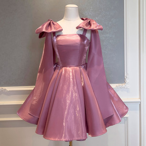 <span class=keywords><strong>Abito</strong></span> da Principessa Elegante in Stile Francese, Lusso Leggero, in Nylon Invernale, con Fiocco e Cintura, Vita Stretta, Raso Retrò, Lunghezza Media - Product Image 1