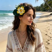 Nouvel accessoire de cheveux artisanal bohème à fleurs artificielles pour fête, vacances à la plage, mariage, peigne à cheveux Hibiscus Monstera